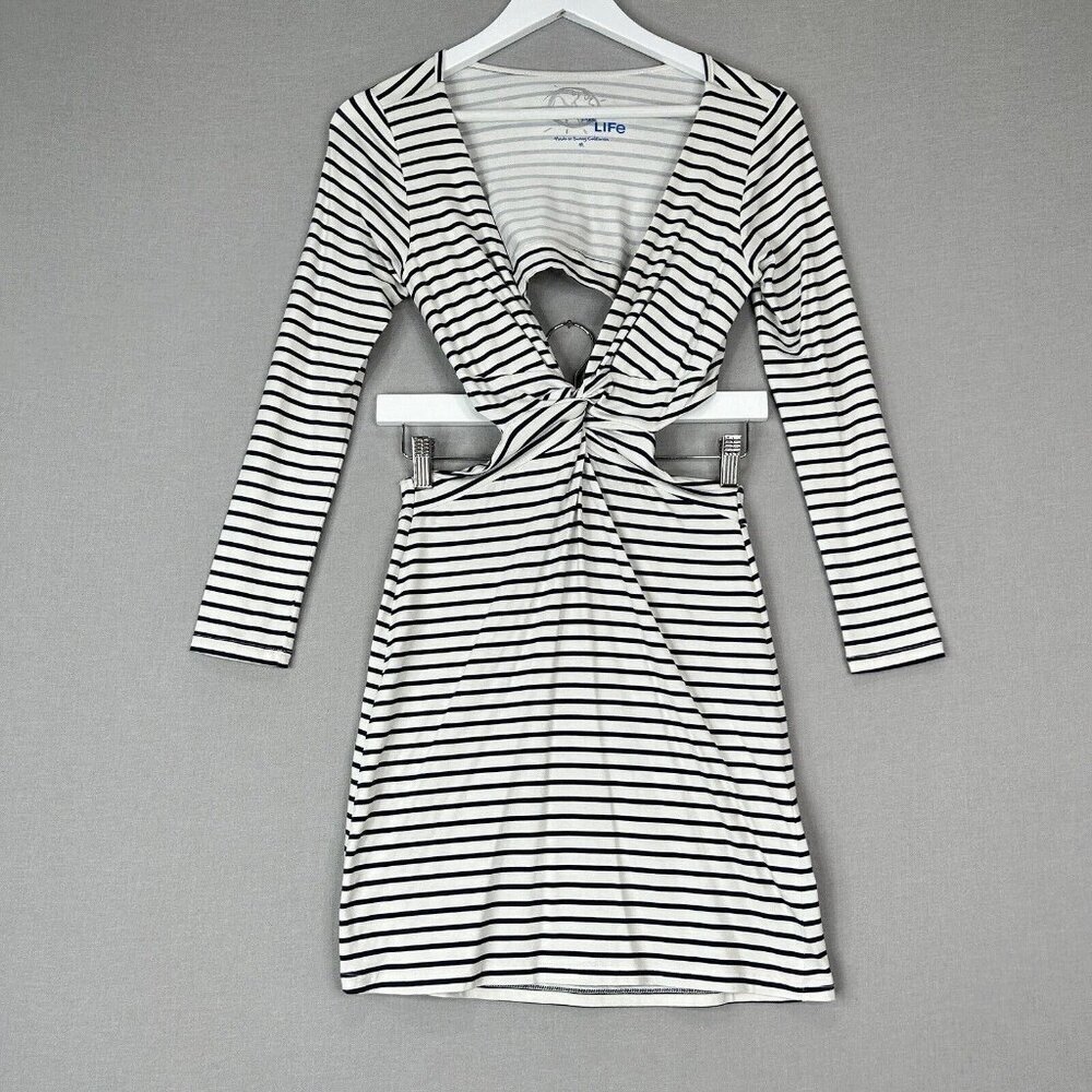 Blue Life Womens Dress Medium White BB Striped Backless Knot Nautical Coastal